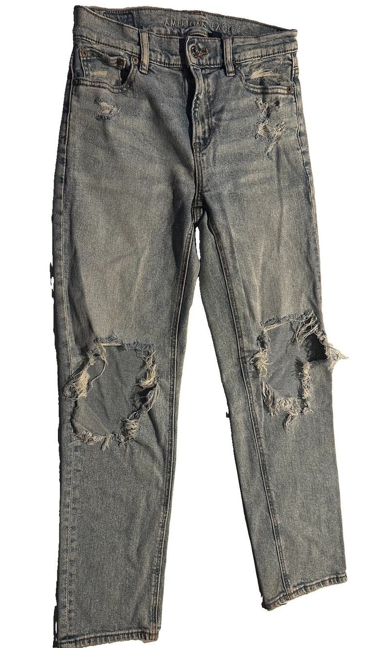 American Eagle Super High Rise Ankle Straight Womens Sz 00R Casual Denim Light